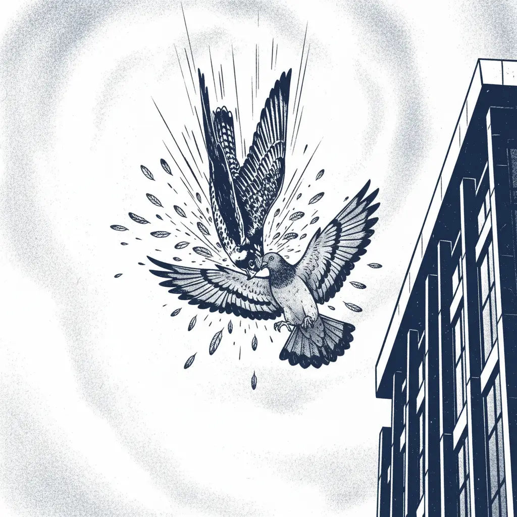 El halcón golpea en el aire con sus garras cerradas.