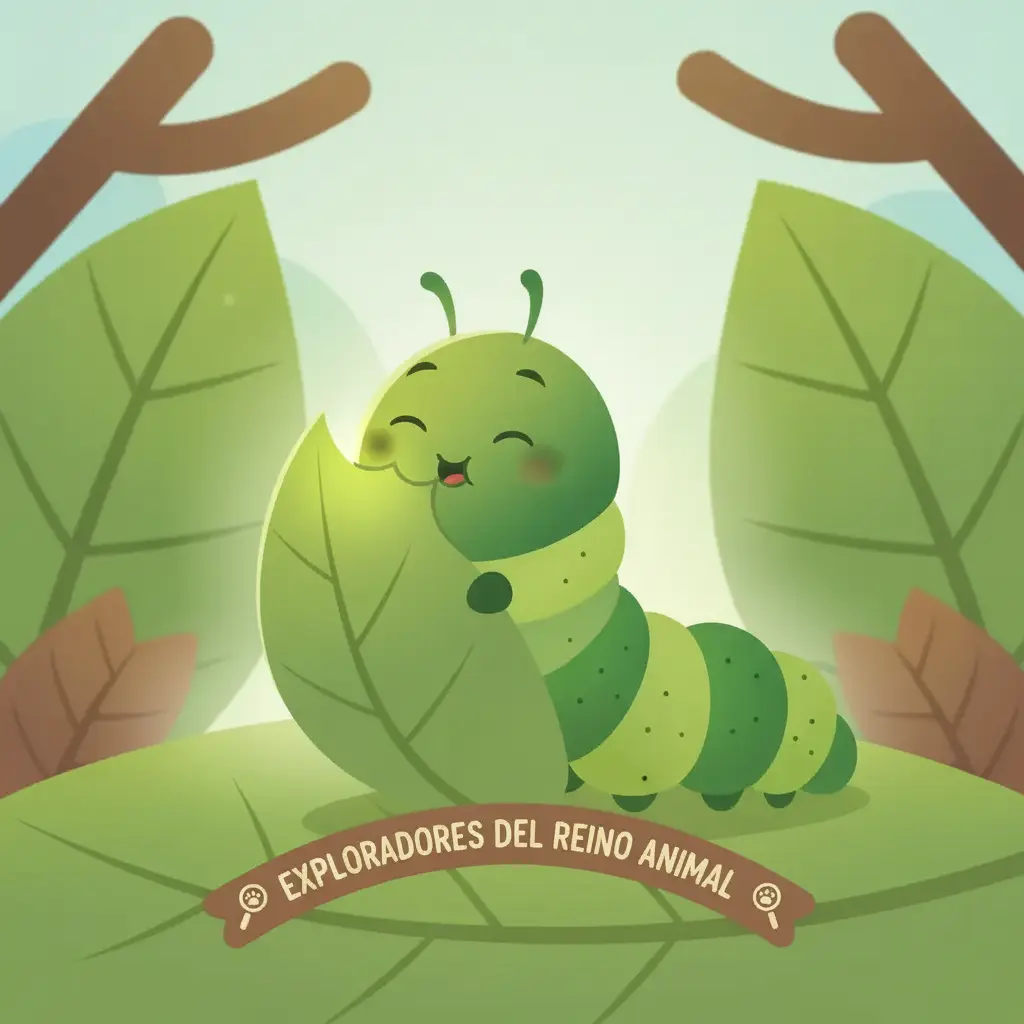 La oruga Comilona mastica lentamente, disfrutando el sabor de la hoja.