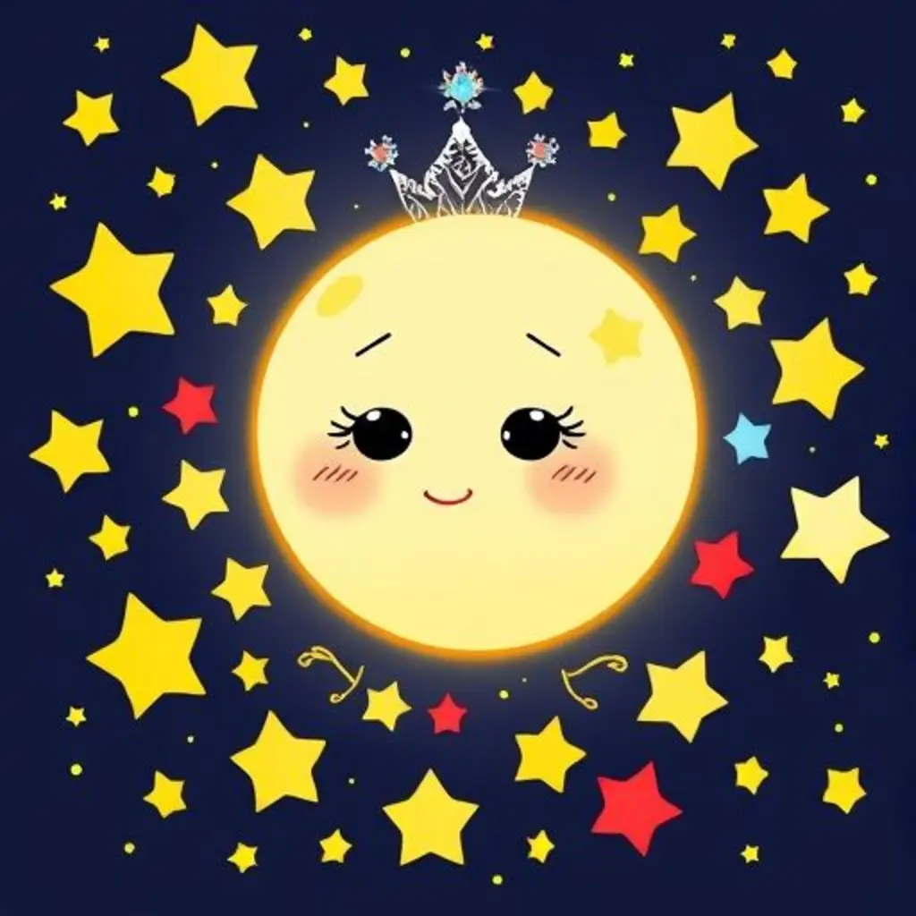 Lunita Clara, la luna, con una expresión pensativa, brillando suavemente.