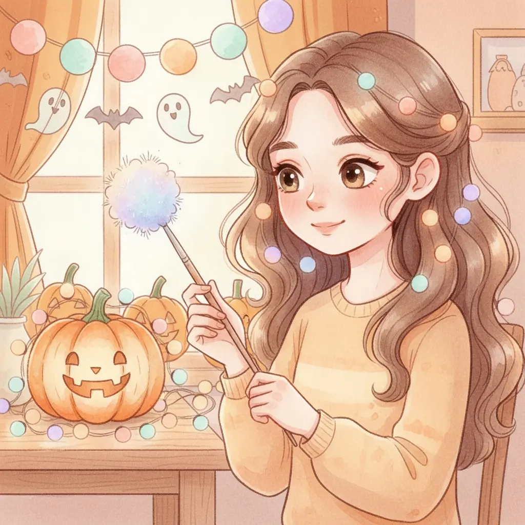 Lúa, una niña de ojos curiosos, sostiene con delicadeza a Pincel Susurro.