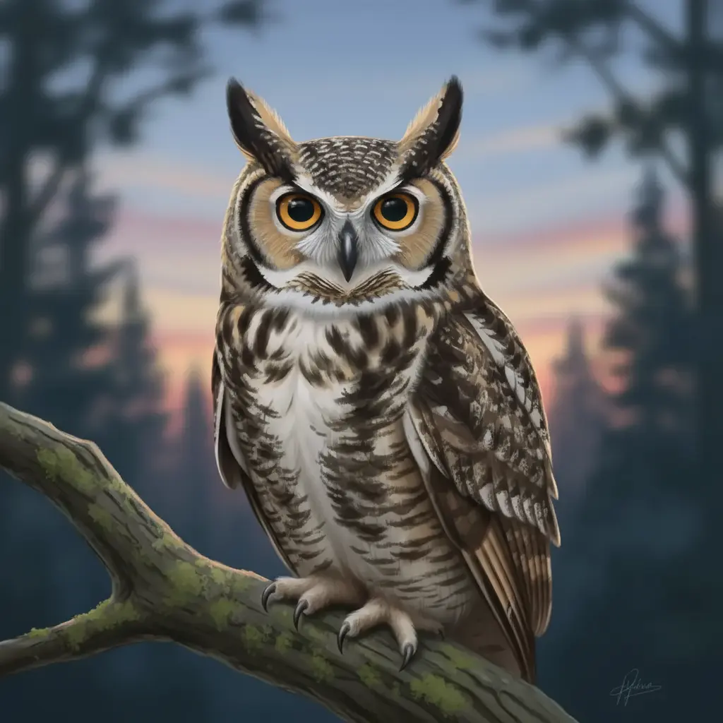 El buhito Ojos Grandes mira el sol que se esconde.