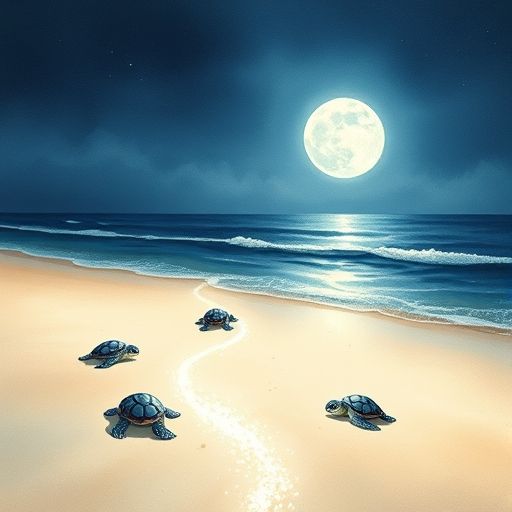Cristalina guía a las tortugas bebé al mar con su brillo.