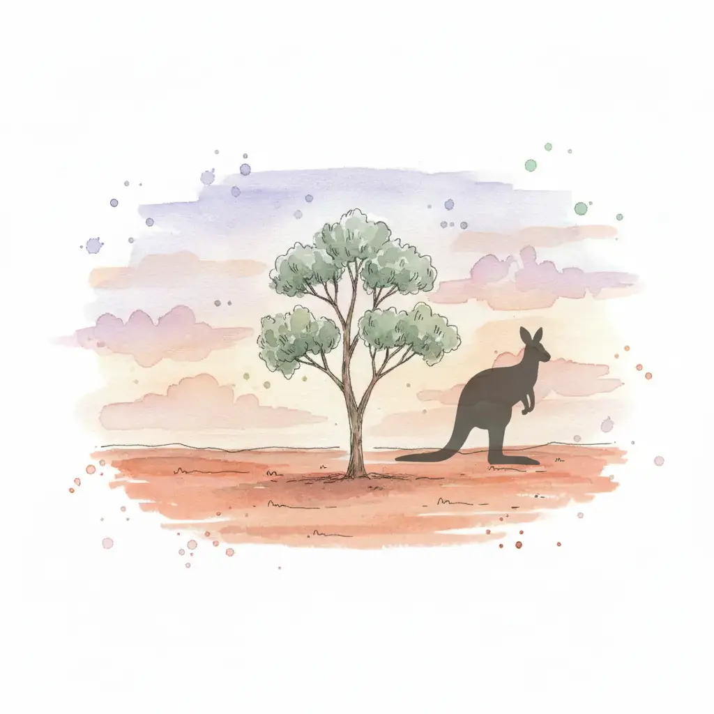 Una silueta oscura y misteriosa de un animal de pie en el desierto rojo al atardecer.