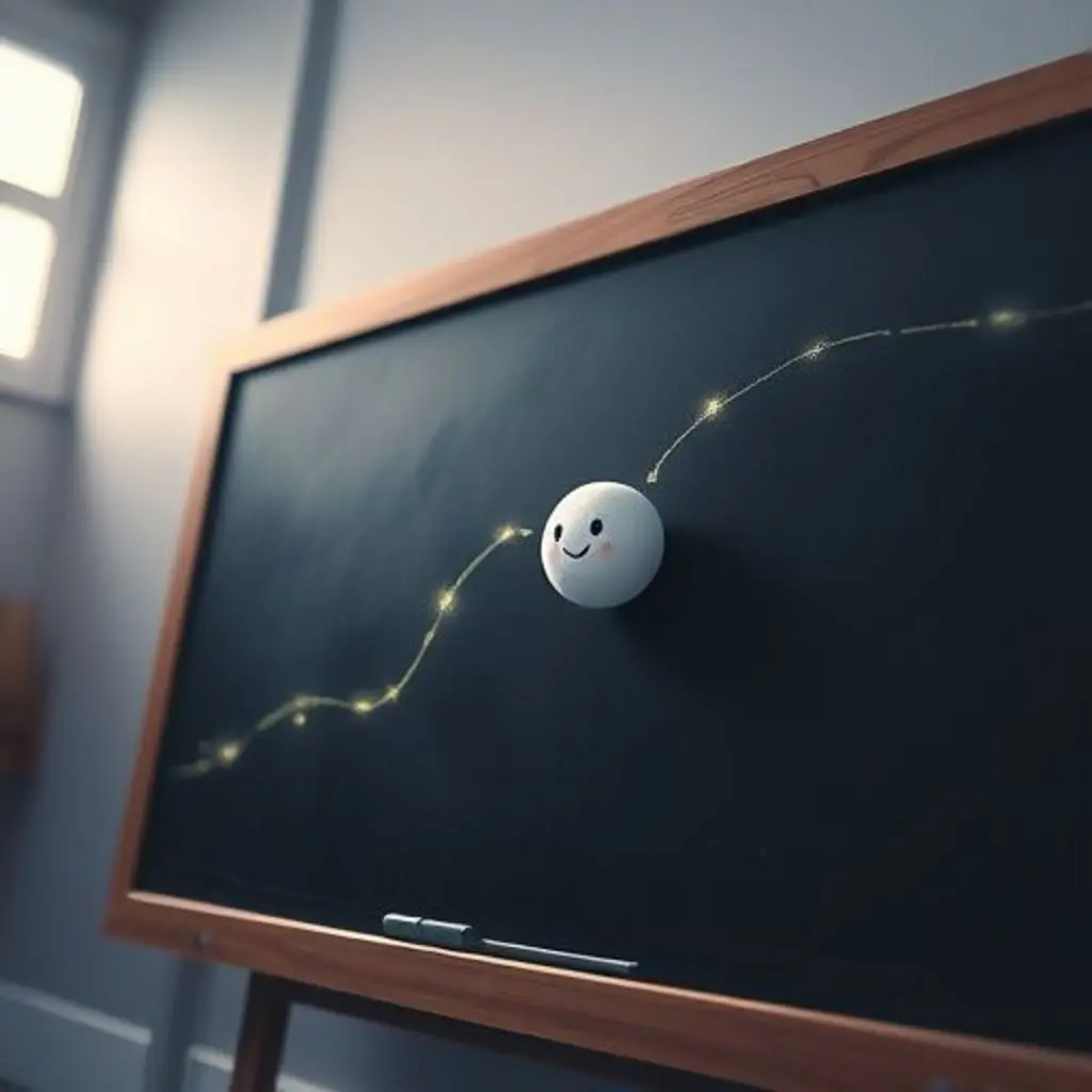 Borrón deslizándose sobre una pizarra, dejando un rastro de luces brillantes.