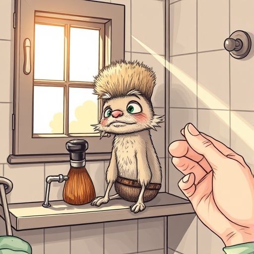 Bigotes, un viejo pincel de afeitar, se siente solo en el baño, hasta que la abuela lo coge.