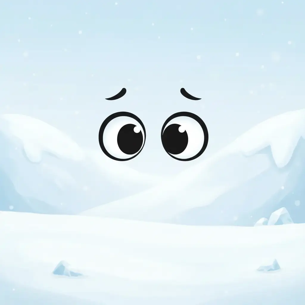 Solo los grandes ojos negros de Casper flotan en el aire sobre la nieve, parpadeando con una expresión de total confusión y asombro.