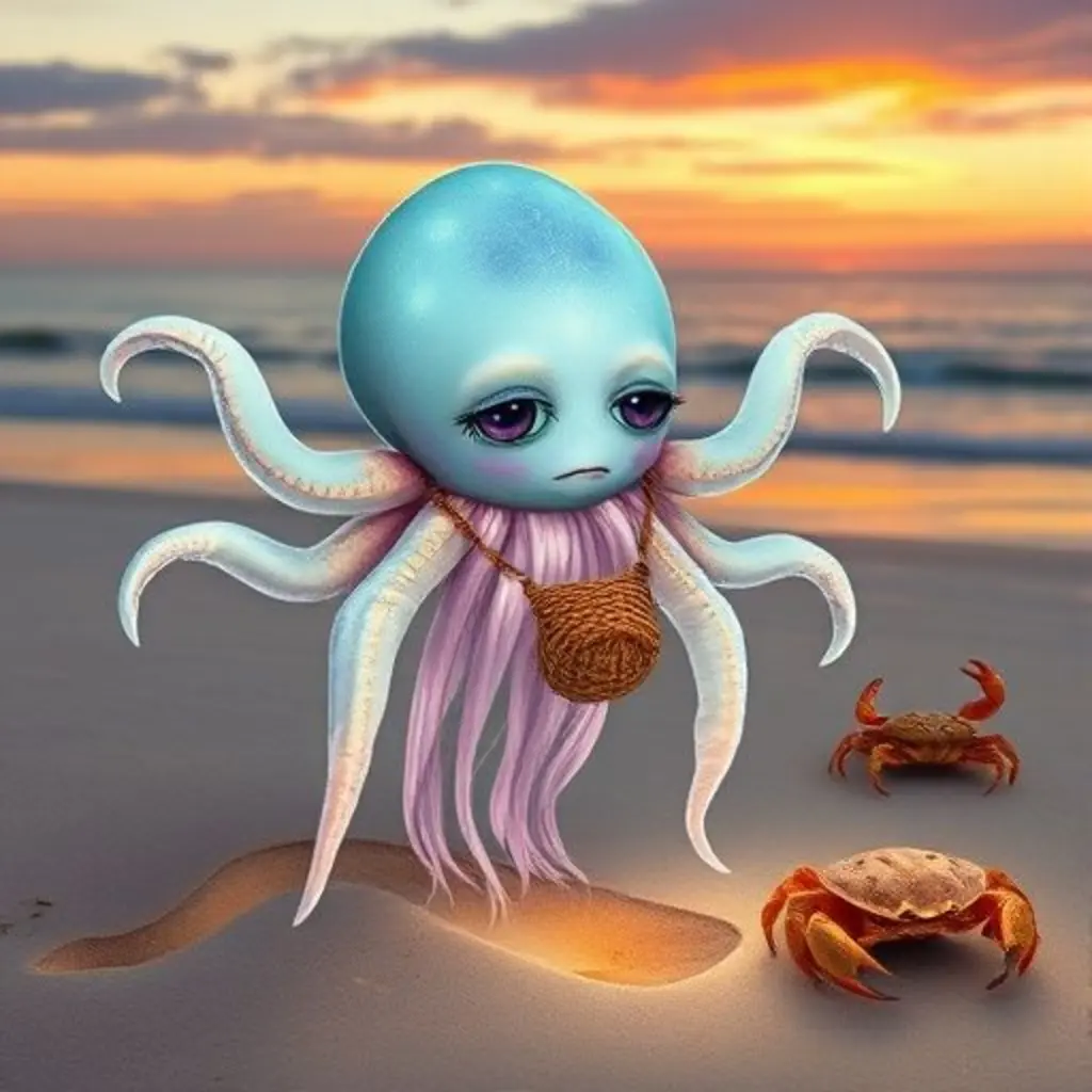 Disio mirando al suelo con preocupación, sus brazos temblorosos, dándose cuenta de que su bolsita ha desaparecido.