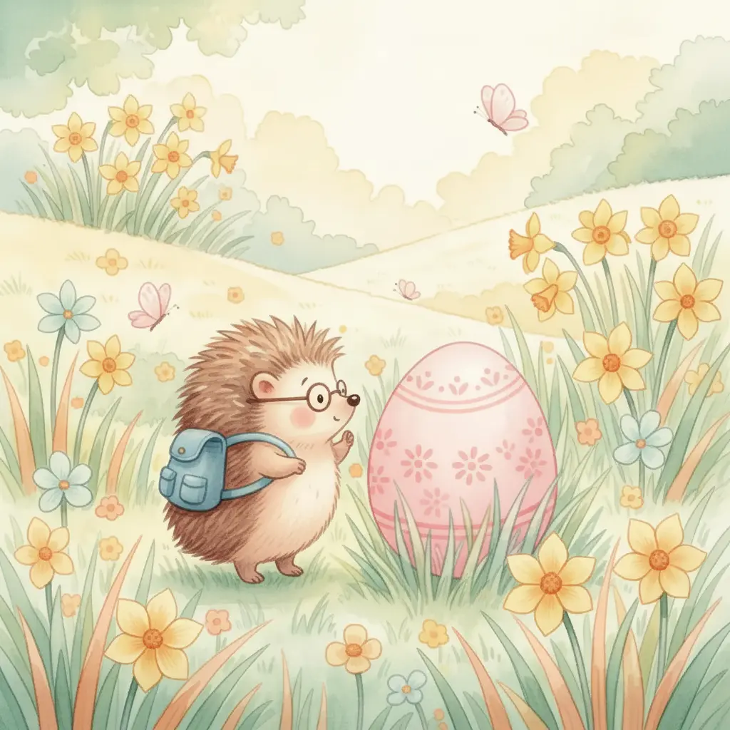 Tito el erizo encuentra un huevo rosa gigante entre el musgo verde.