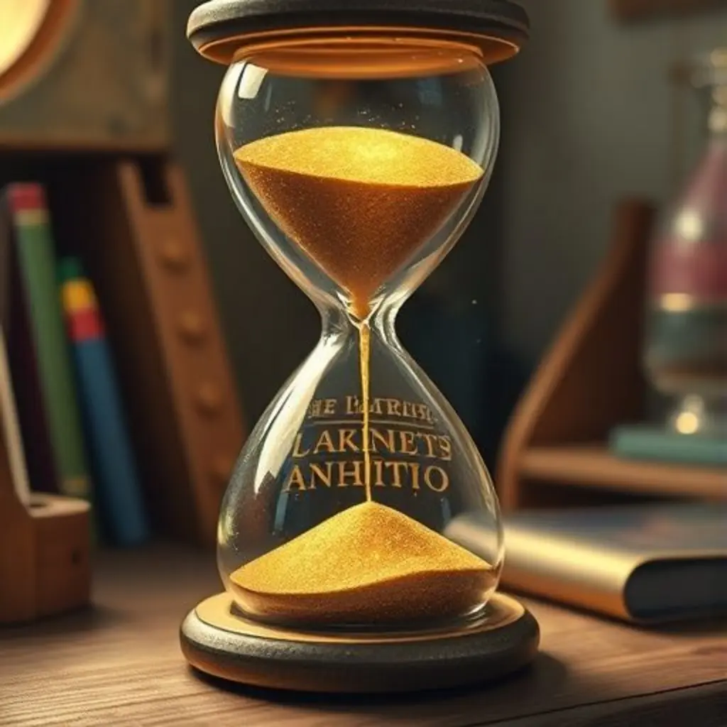 Arenita, un reloj de arena pequeño, mirando con curiosidad el mundo.