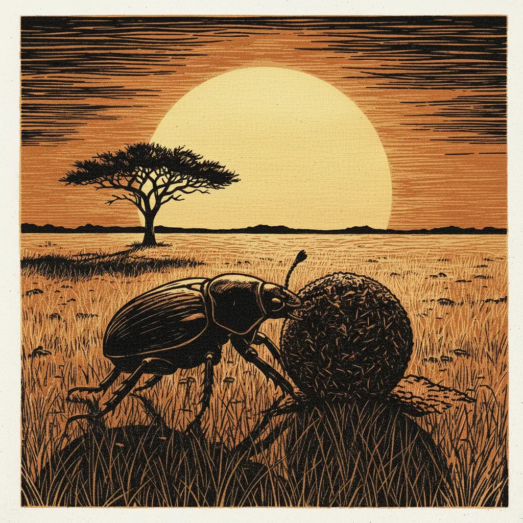 El escarabajo cava un túnel en la arena para enterrar su bola de tesoro.