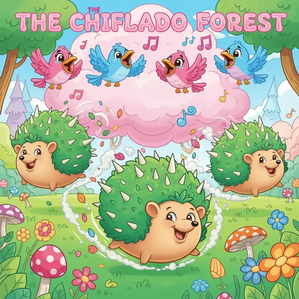 Tres erizos redondos y elásticos, disfrazados de arbustos, ruedan secretamente por el suelo del bosque.