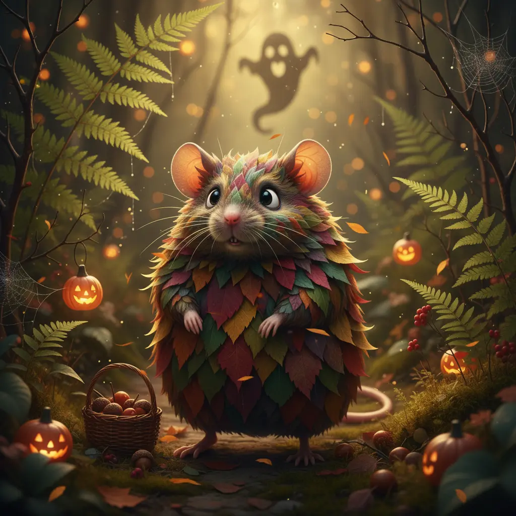 Ratoncito Remiendo perdido en el laberinto del jardín, con el viento haciendo crujir su abrigo.