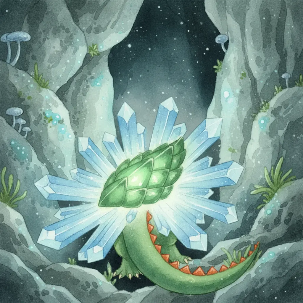 Se ven las patas verdes y ahora también una cola larga con pinchos naranjas.