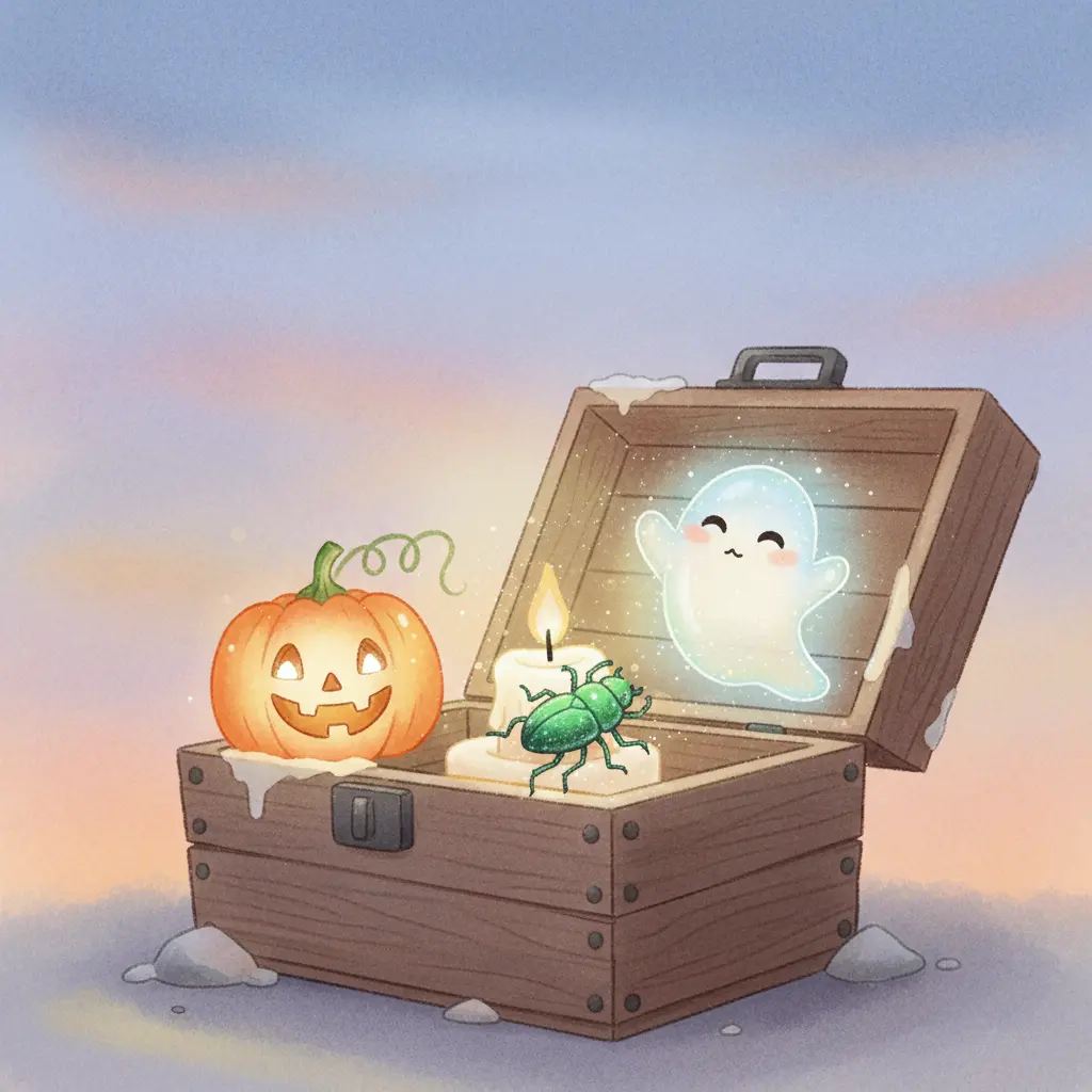 El escarabajo esparce el polvo brillante, haciendo que las decoraciones se iluminen.