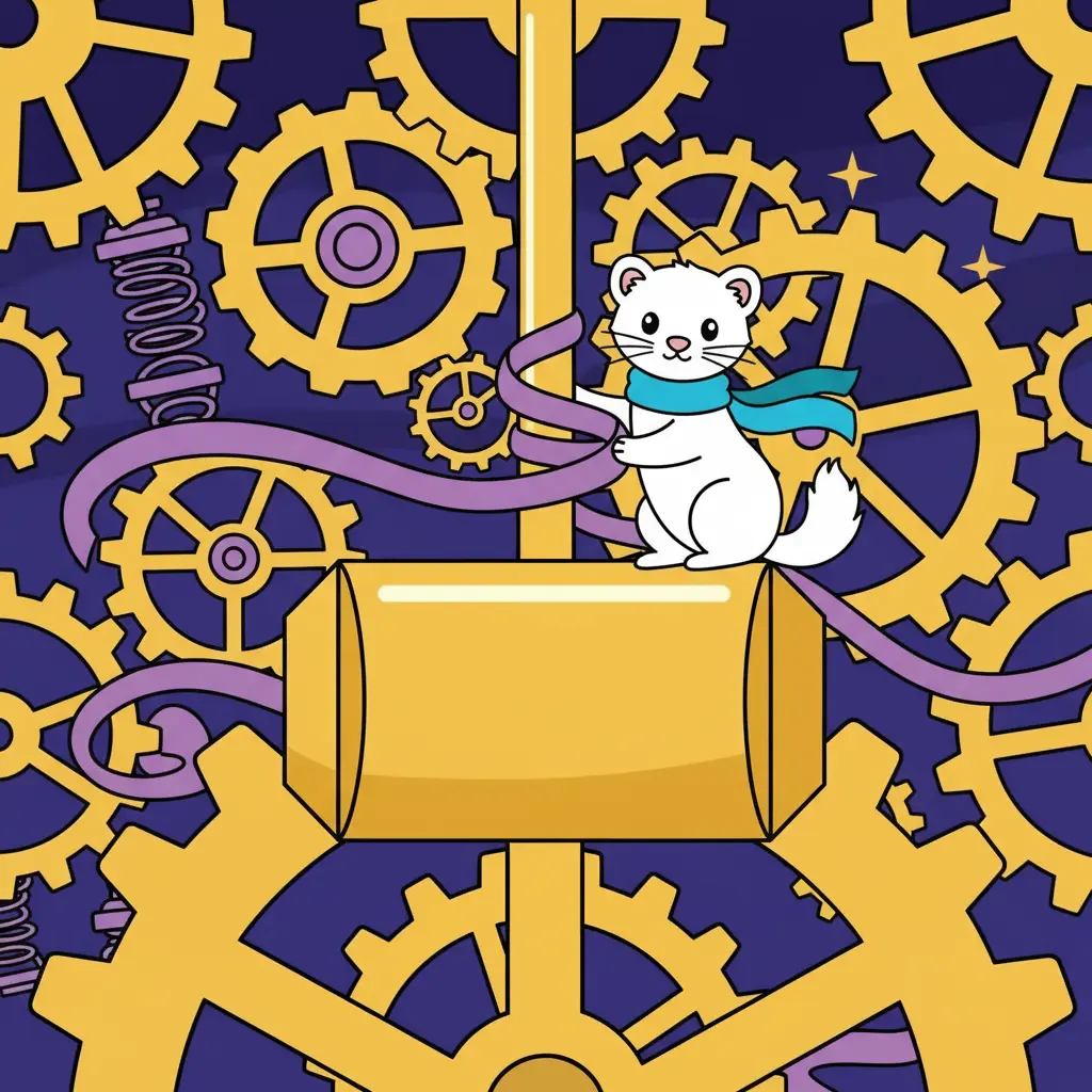 La armiño amarrando una cinta en el péndulo del reloj.