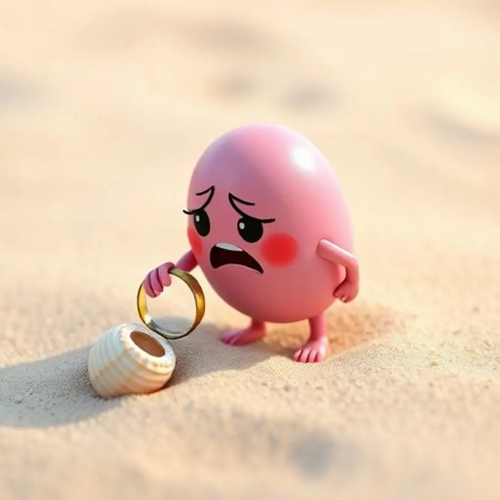 Borrilu busca su lupa perdida en la arena con una expresión de preocupación.