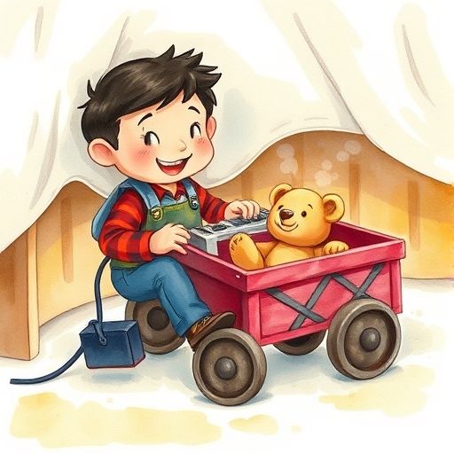 Tren Lito rescata un oso de peluche de debajo de la cama.