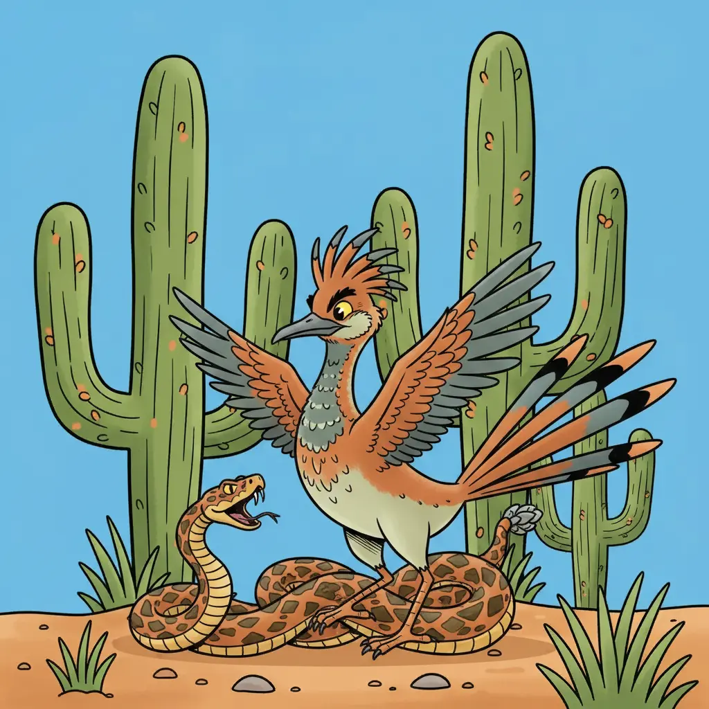 El correcaminos esquiva el ataque de una serpiente de cascabel en un baile de agilidad.