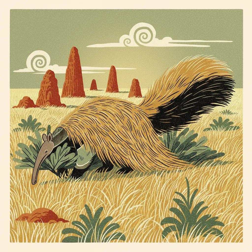 El oso hormiguero durmiendo cubierto por su propia cola peluda.