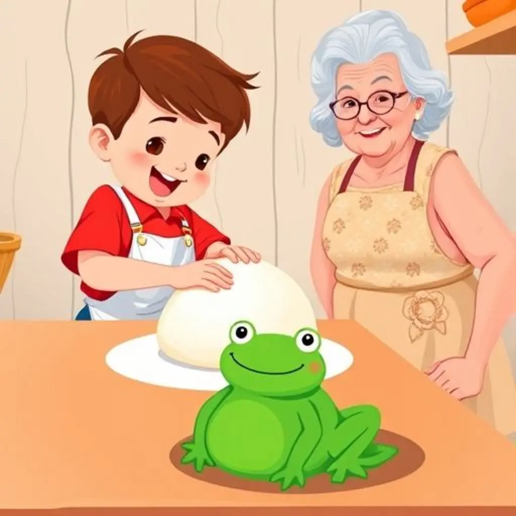 Nico amasa con amor y logra una galleta de Príncipe Rana feliz.