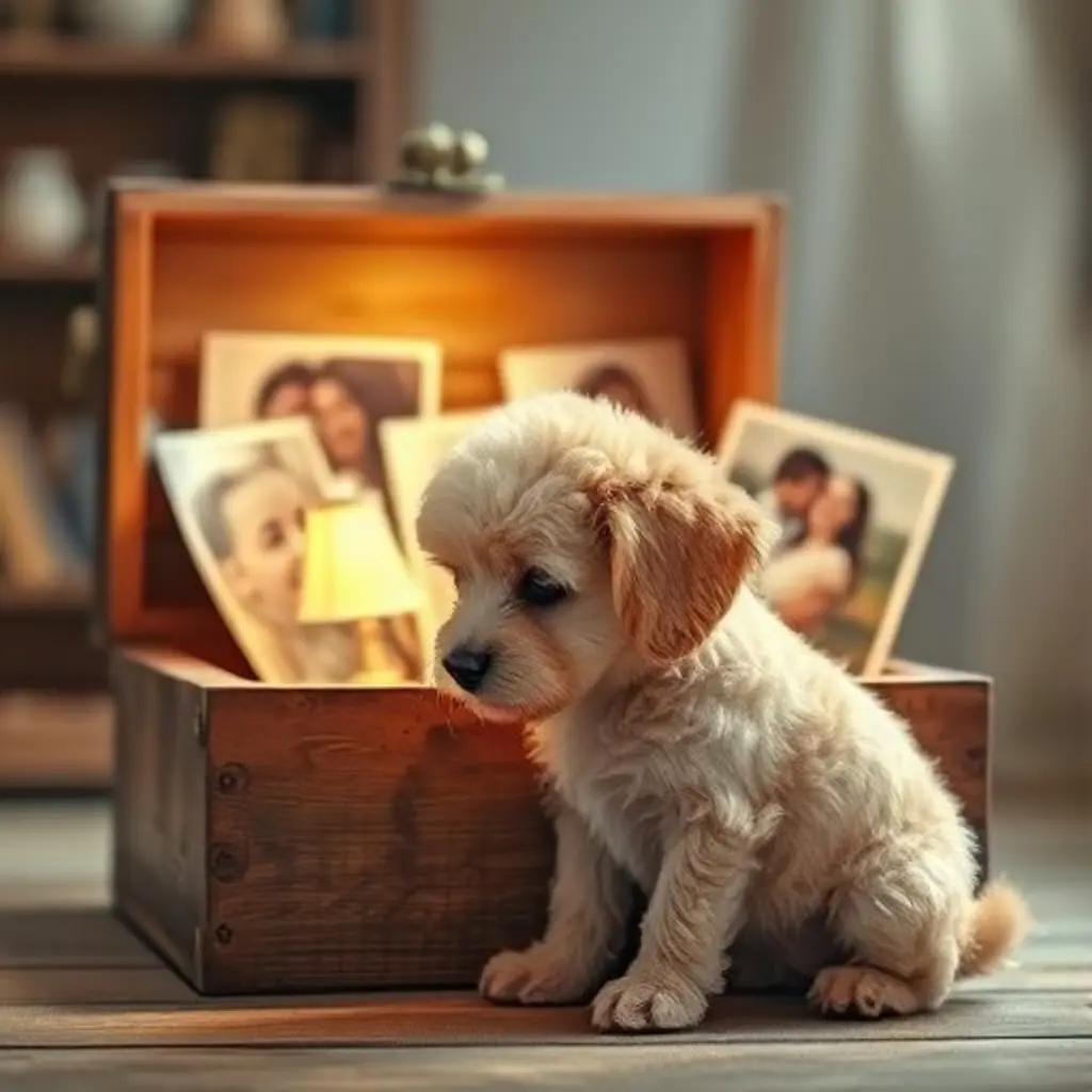 Narizotas olfatea una caja de fotos antiguas, donde el olor a galleta le recuerda historias familiares.