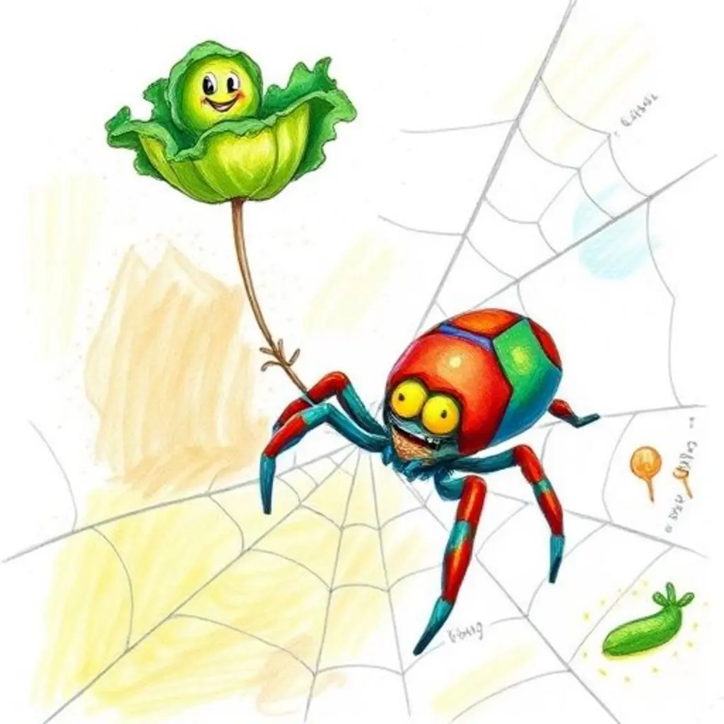 Tejita toca la telaraña otra vez y ve el sueño de un gusano verde.