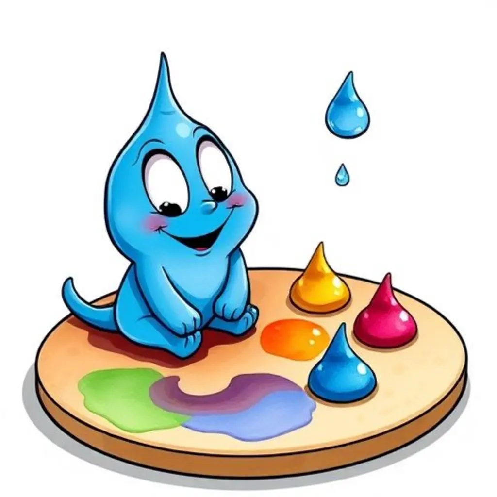 Agua Color, una gota azul, mira una gota de agua en una paleta.