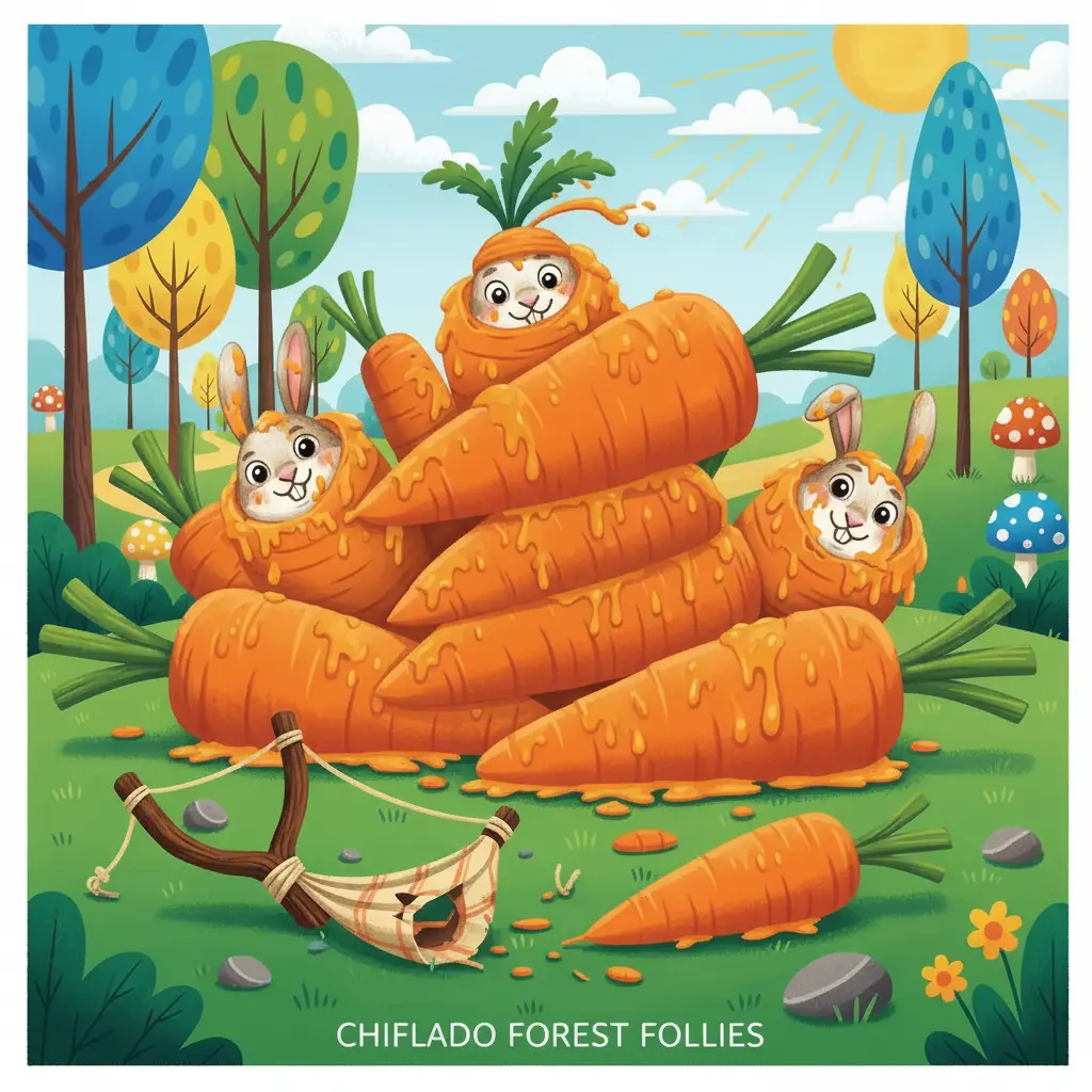 Los conejos están cubiertos de zanahorias, convertidos en graciosos muñecos.