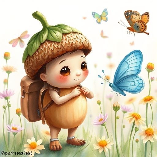 Roblito mira a una mariposa azul que parece perdida entre las flores.