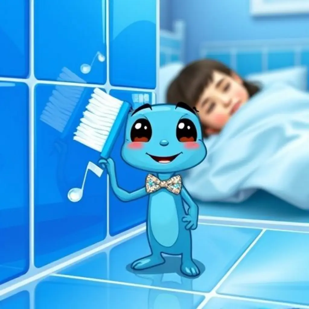 Cepillín, el cepillo de dientes, descubre una melodía al tocar un azulejo.