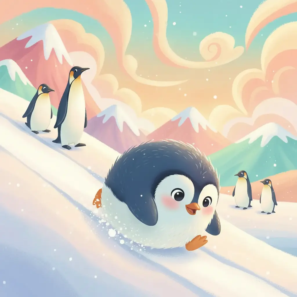 Pip rodando por un montículo de nieve, dejando un camino liso a su paso.