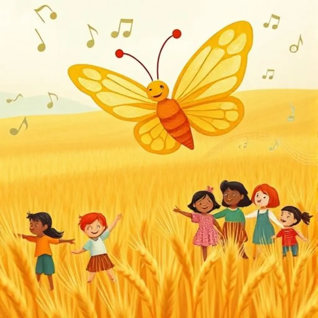 Mariposa Ala-Dorado y los niños unidos por las mágicas historias.