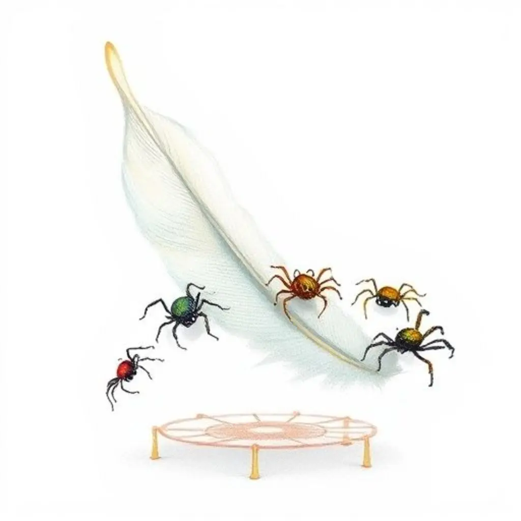 Arañitas saltando alegremente sobre Pluma Suave como si fuera un trampolín.