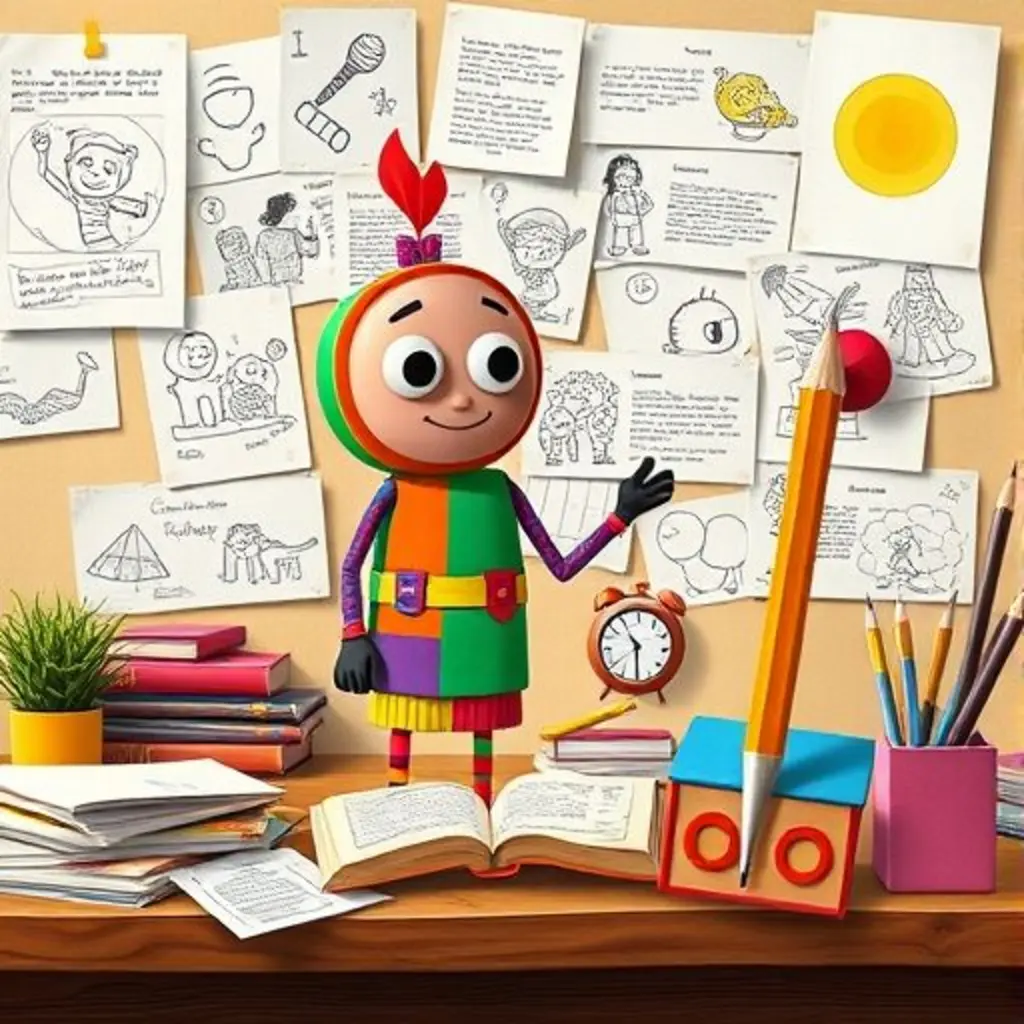 Cinta Adhesiva Rola y Lápiz Sabio celebran un escritorio lleno de dibujos conectados.