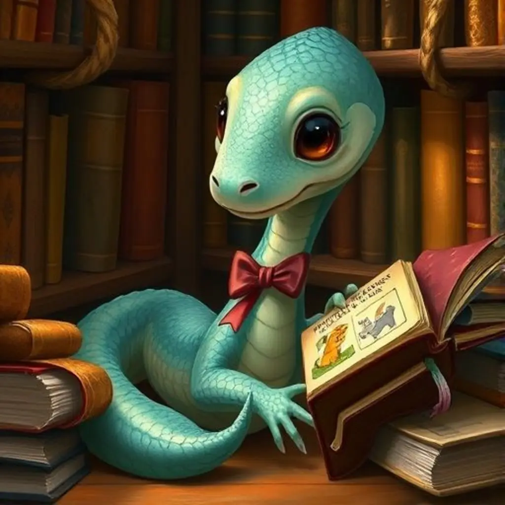 Tasin descubre un libro mágico y olvidado con el viejo libro gruñón observándolo con curiosidad.