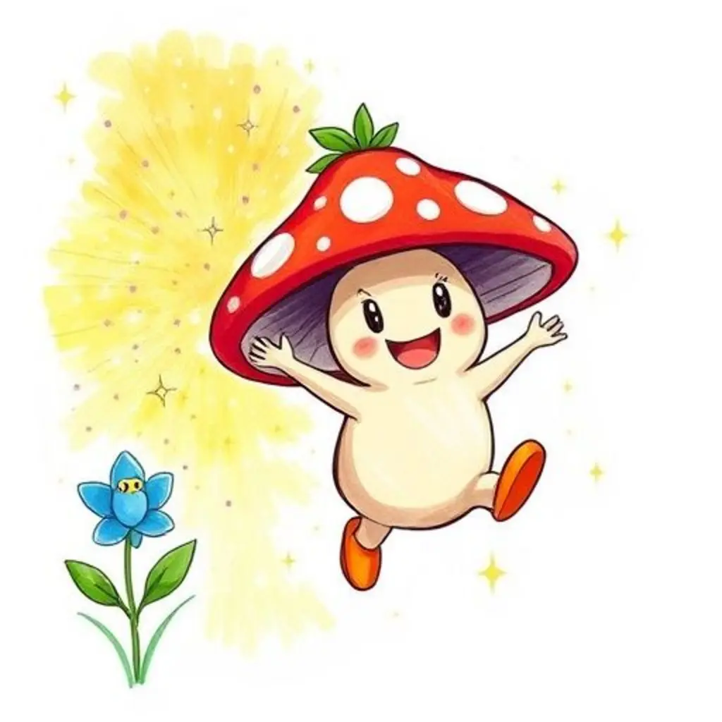 Miko salta con alegría, desprendiendo chispas doradas, mientras Lila, la flor, comienza a florecer y brillar por la magia.