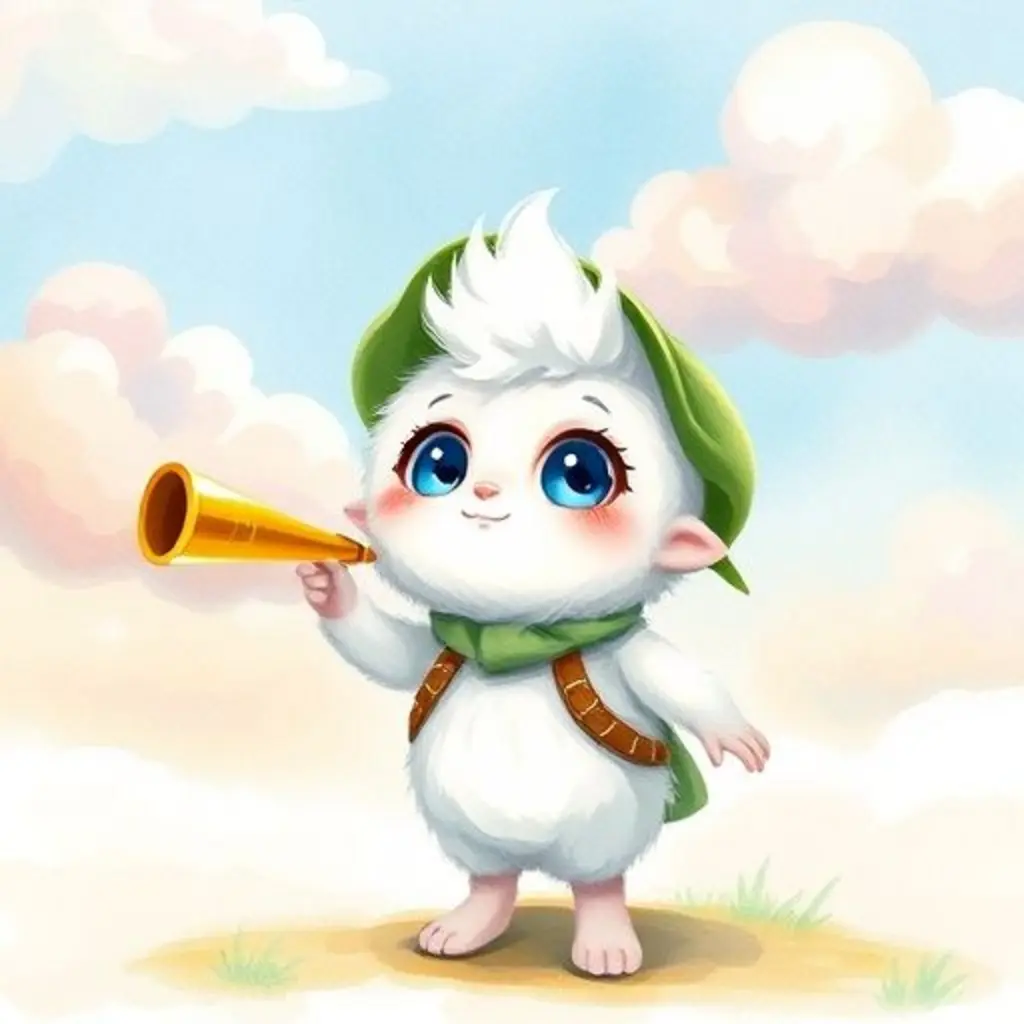 Pip, el susurrador de nubes, preparándose para su aventura.