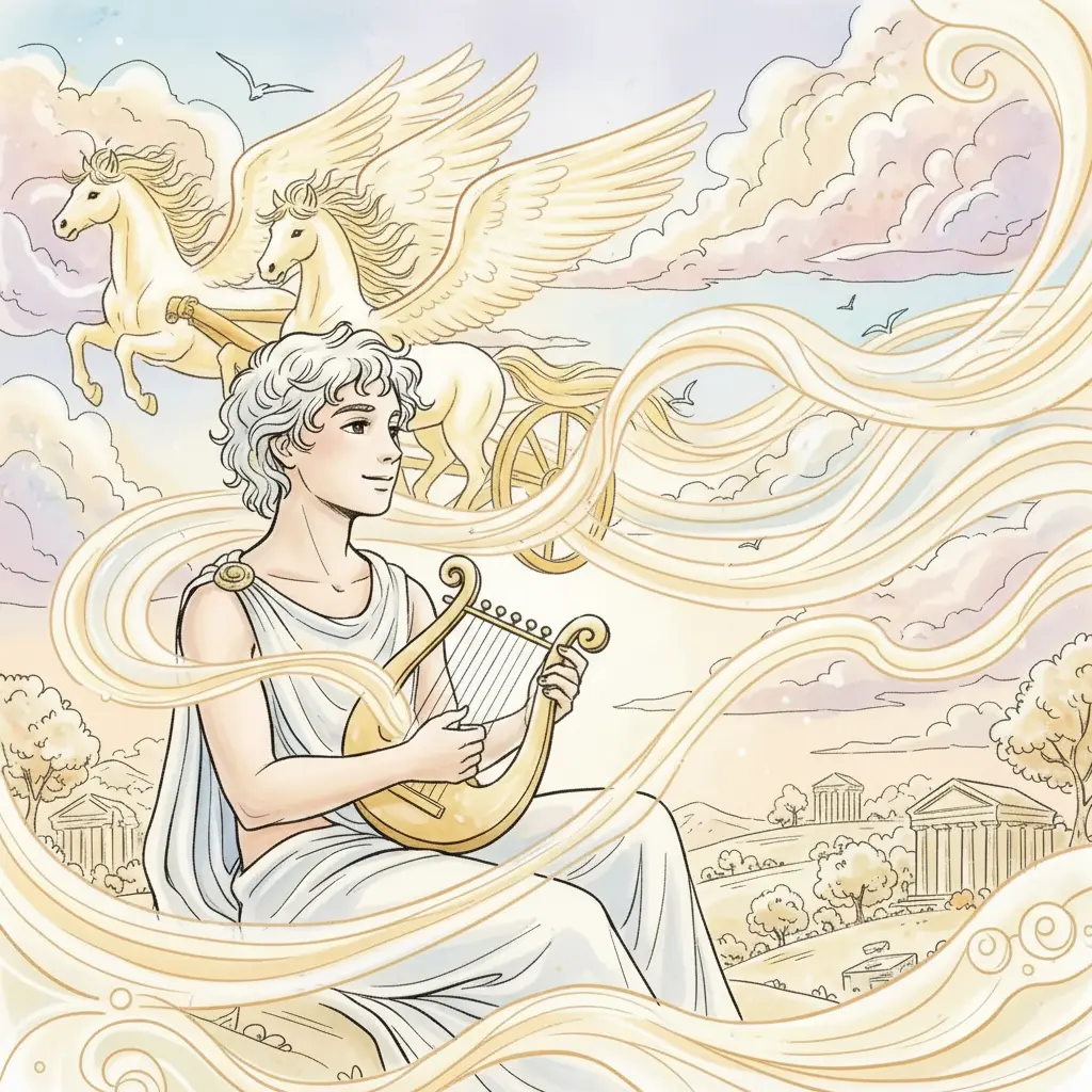 Apolo observa los rayos de su carro danzar en el cielo al amanecer.