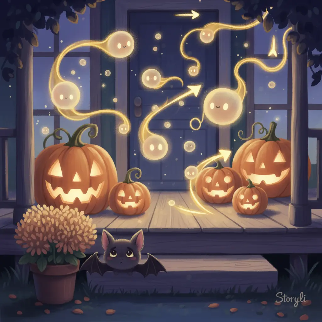 Varios Soplidos forman flechas de luz, guiando al murciélago por el cielo nocturno.