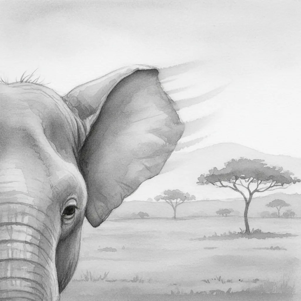 Detalle de una oreja grande y fina moviéndose en el aire.