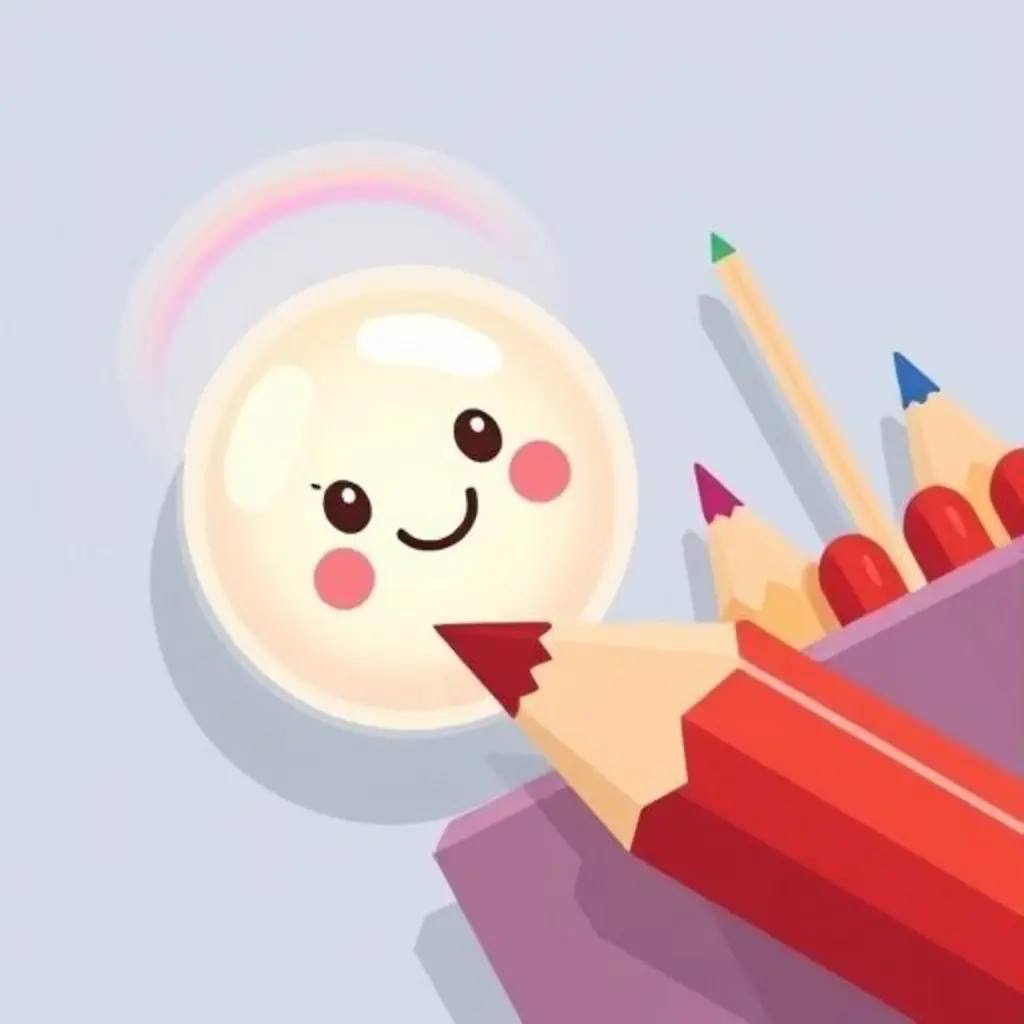 La cuenta Brillante brillando con un halo de arcoíris, mientras un lápiz rojo le pregunta algo.