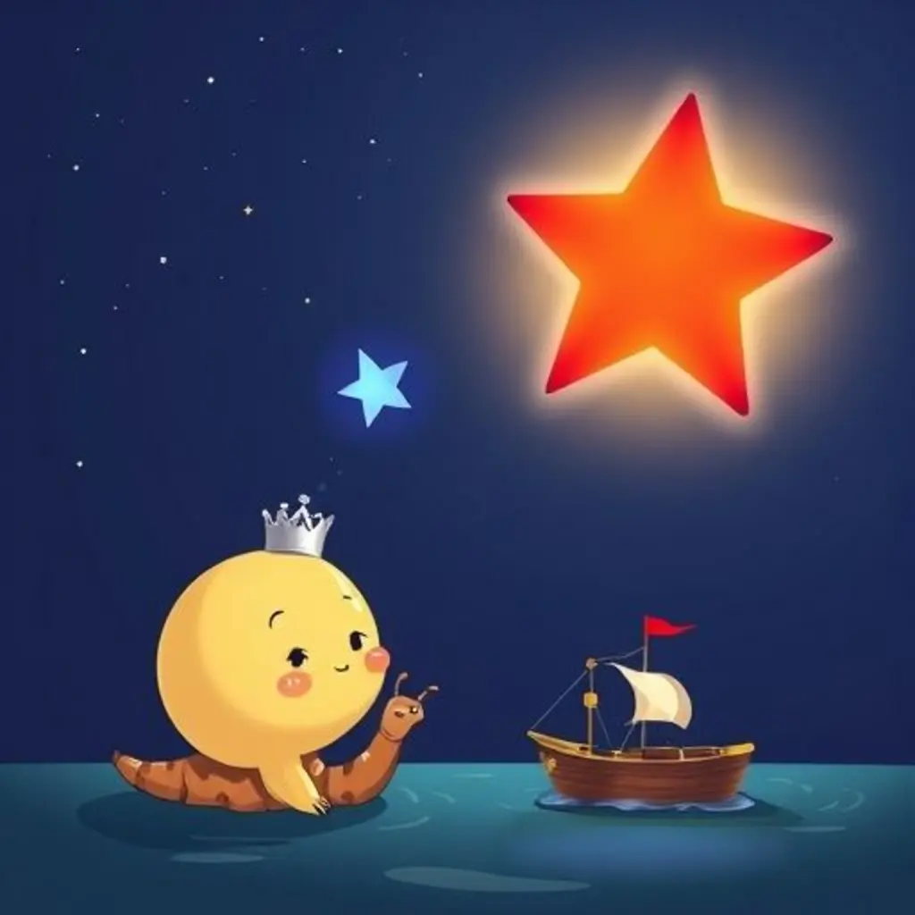 Lunita Clara hablando con una estrella azul pequeña y una estrella roja grande.