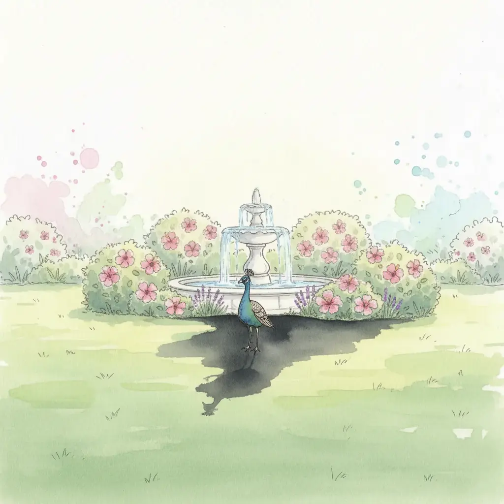 En un jardín soleado, se ven unas patas delgadas y una cabecita con una pequeña corona, el resto está en sombras.