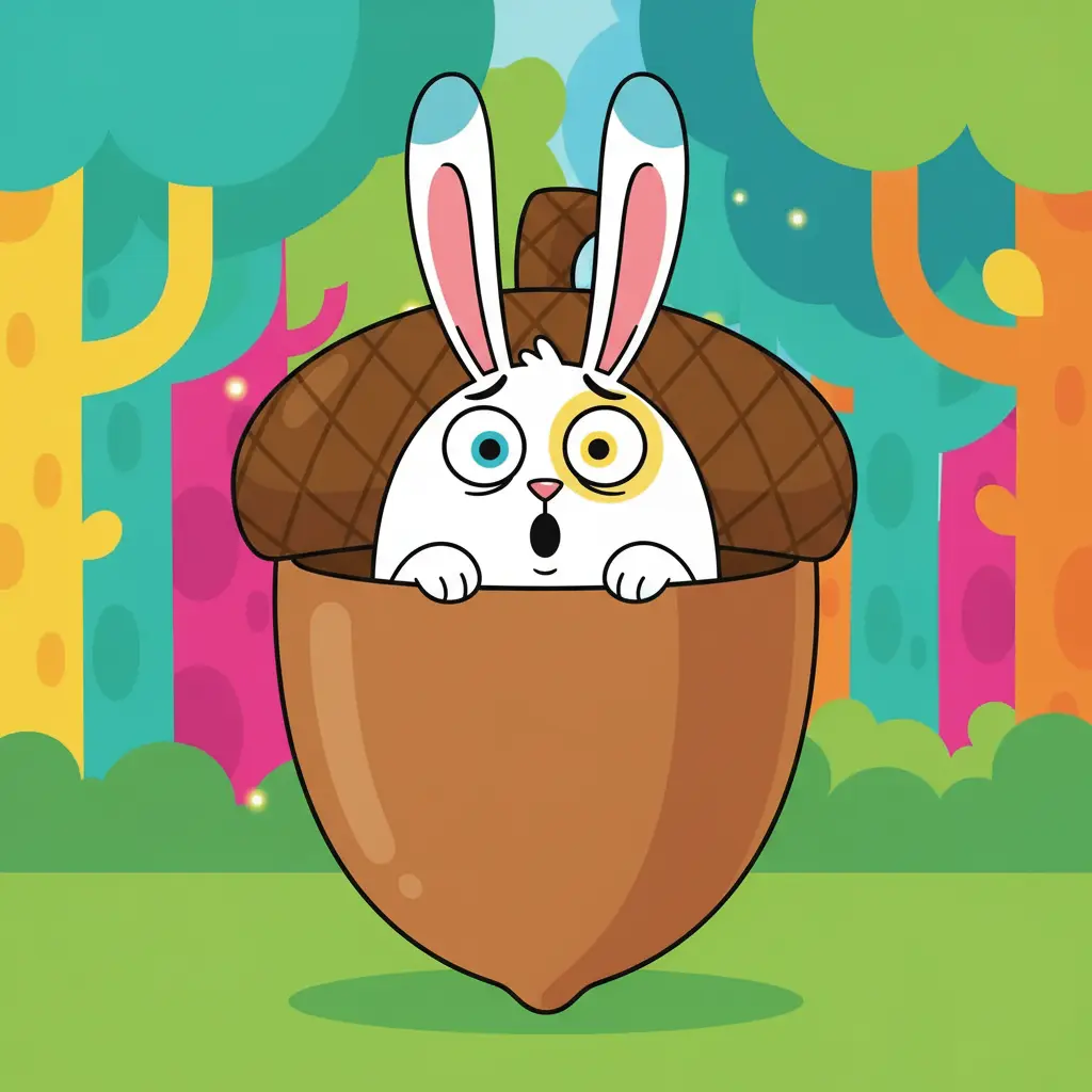 Saltito aparece apretado dentro de una bellota gigante, muy confundido.