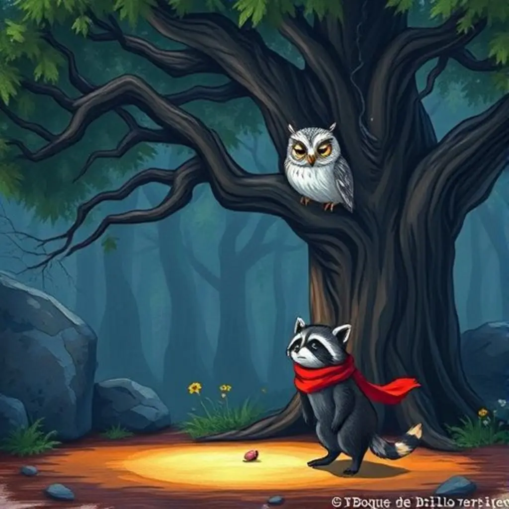 Pipín encuentra a un búho triste y silencioso en un claro del bosque.
