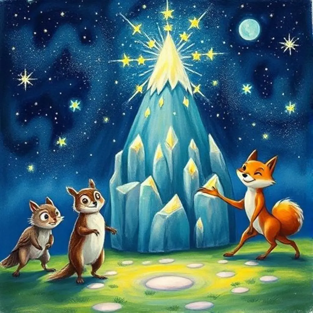 Gudolf brilla con sus cristales y sus amigos animales lo ayudan a ver las Luces Bailarinas.