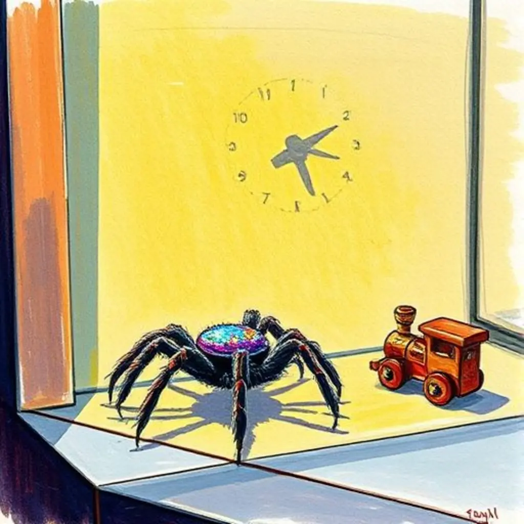 Tejita, una araña de juguete brillante, proyecta sombras en la pared.