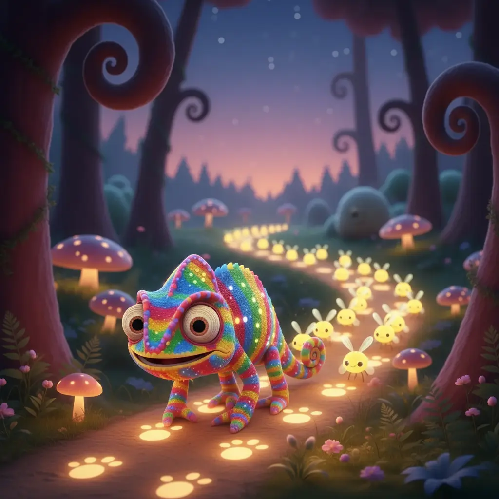 Camilo, el faro arcoíris, guiando a los Bebés Luciérnaga a casa.