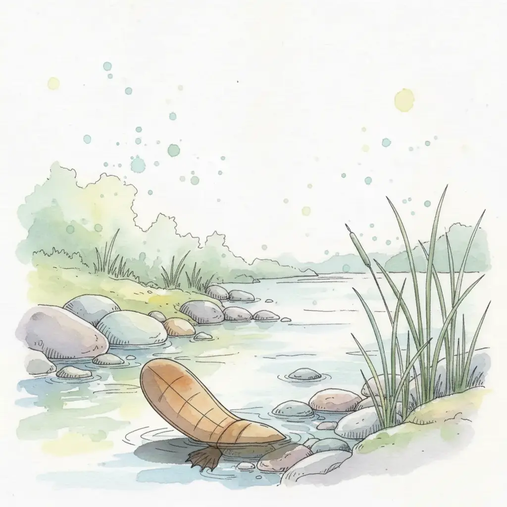 Se ven la cola y unas patas con membranas entre los dedos, el resto del cuerpo sigue oculto.