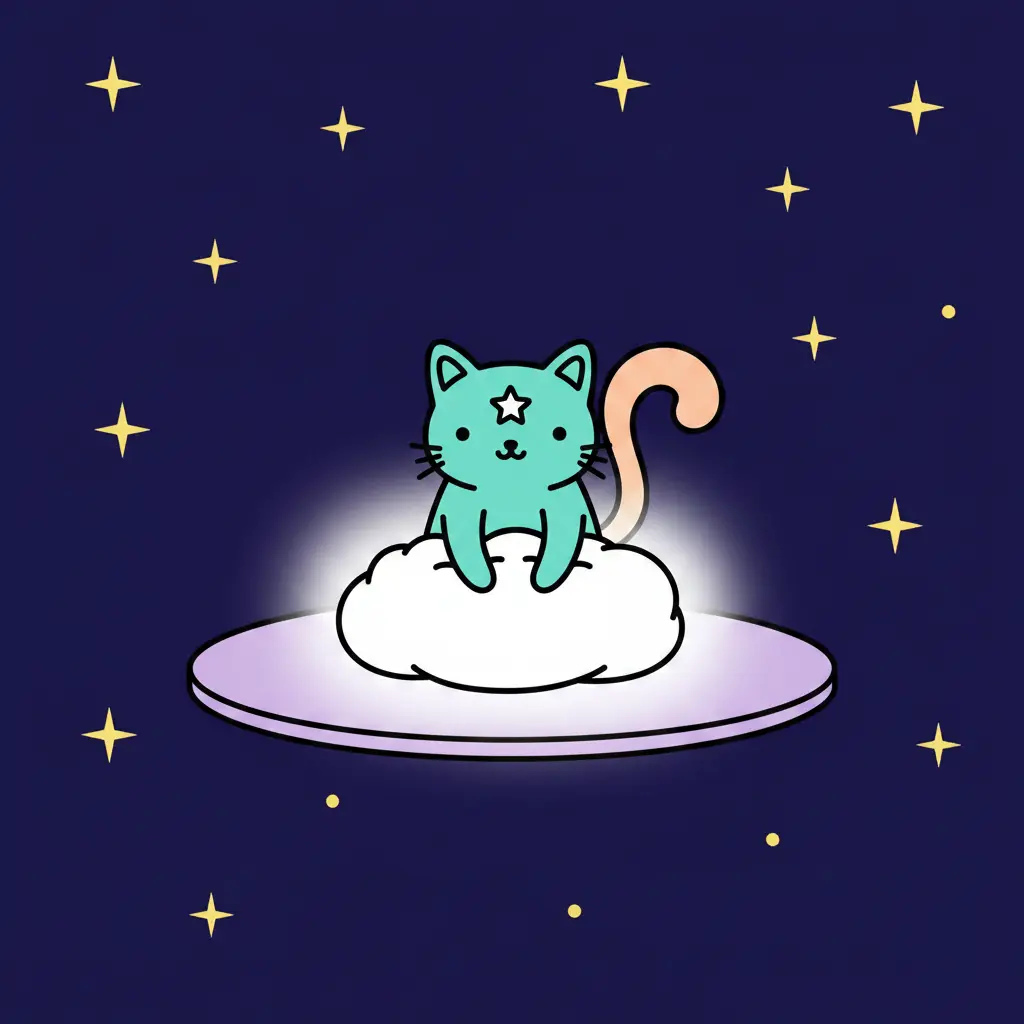 Tabi amasando una nube de niebla brillante con sus patas.